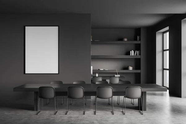 Dark Meeting Room Interior Chairs Wooden Table Grey Concrete Floor — Foto de Stock