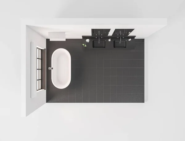 Isometric Top View White Black Bathroom Interior Tub Tiled Floor — Photo