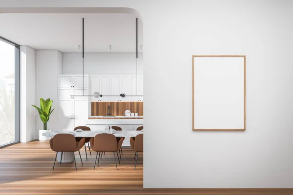 Front View Bright Kitchen Dining Room Interior Empty White Poster — Stockfoto