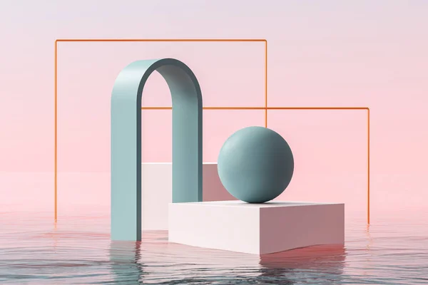 Arch Geometric Shape Lines Water Podium Ball Minimal Fashion Art — Foto de Stock