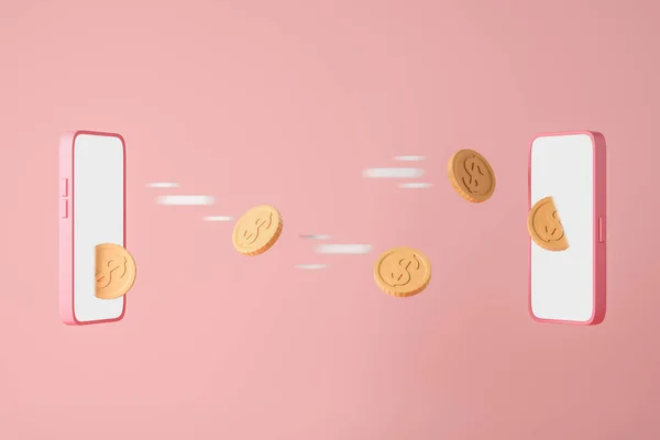 Two Smartphones Blank Display Money Transferring Finance Banking Mobile App — Stok fotoğraf
