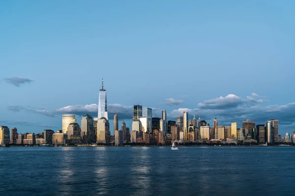 New York City Skyscrapers Financial Downtown Sea Panoramic View Sunset — Stockfoto
