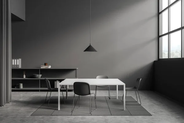 Dark Office Room Interior Chairs Table Grey Concrete Floor Front — Stock fotografie