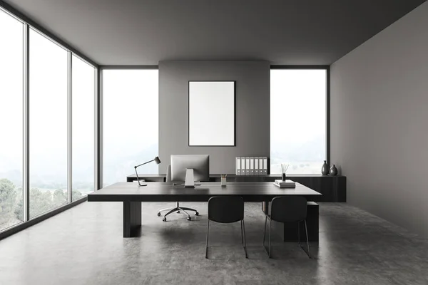 Dark Ceo Interior Armchairs Computer Work Desk Grey Concrete Floor — 스톡 사진