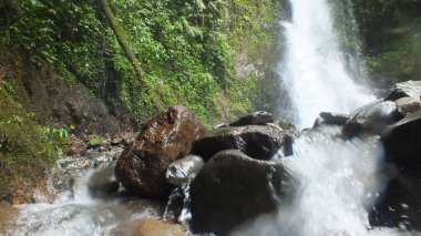 Şelale arka planlı nehir kayası, cidahu sukabumi batı java
