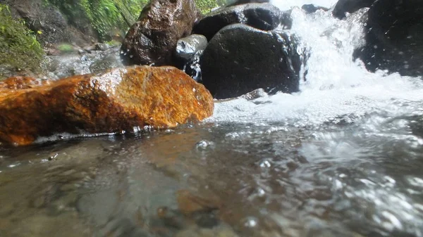 Río Roca Con Fondo Cascada Cidahu Sukabumi Oeste Java —  Fotos de Stock