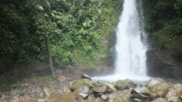 Río Roca Con Fondo Cascada Cidahu Sukabumi Oeste Java — Foto de Stock