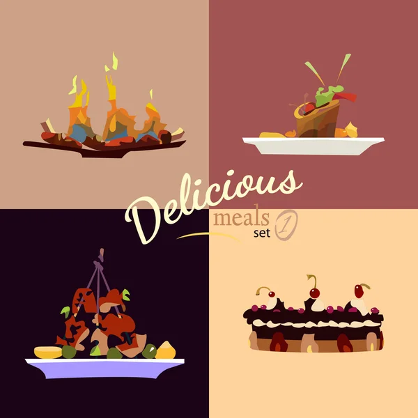 Set of four delicious meals — Stock Vector