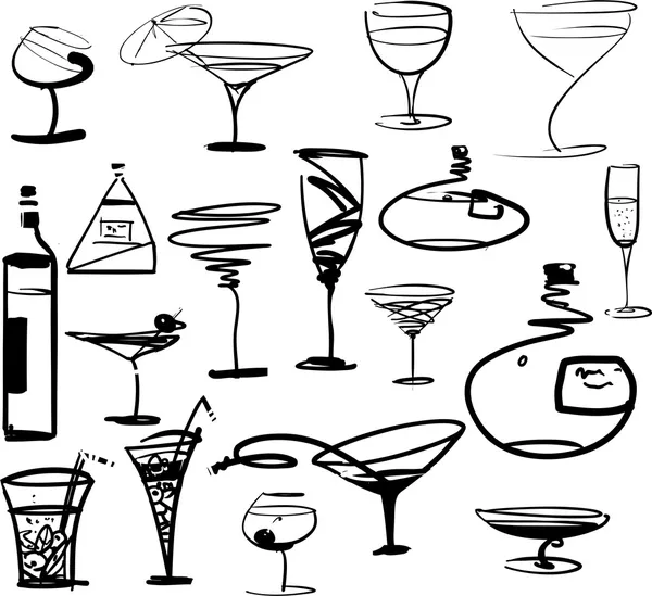 Набор стильных бутылок и стаканов — стоковый вектор
