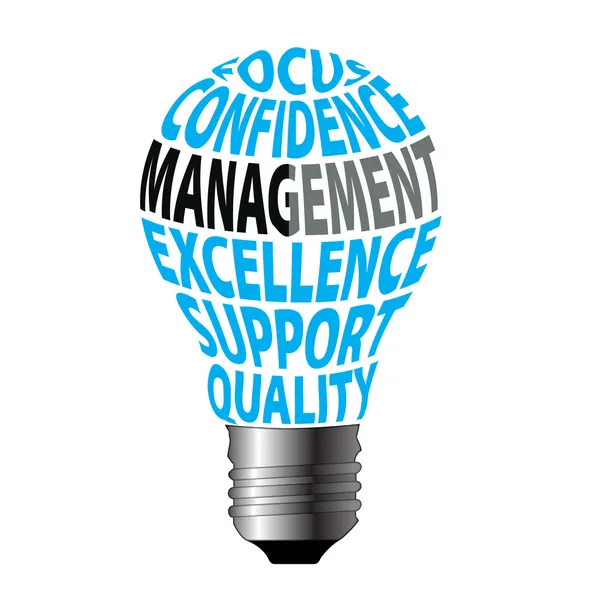 Bulb of focus, confidence, management, excellence, support, quality. — Stock Photo, Image