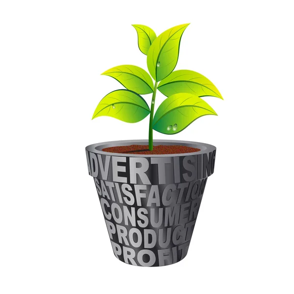 Plant pot of advertising, satisfaction, consumer, product, profit — Stock Photo, Image