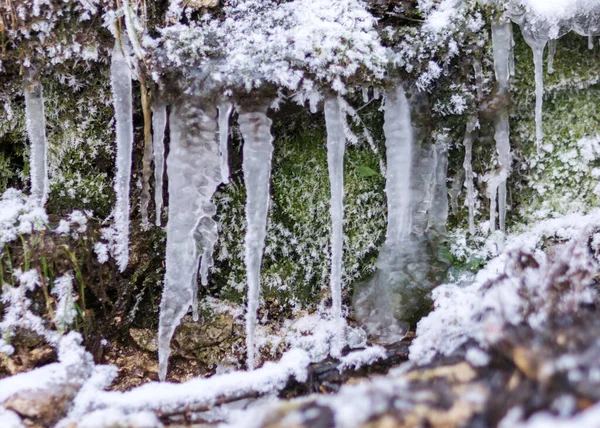 얼어붙고 흐르는 이루는 석회암 이흐르면서 흐르는 얼어붙어 가지아름다운 모양을 스톡 사진