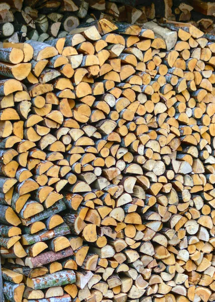 スタック薪 家庭用加熱のために準備 冬の準備 薪の貯蔵 薪のログスタック 薪の背景 — ストック写真