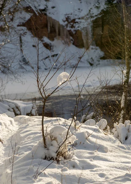 Paisaje Tradicional Invierno Con Árboles Nevados Blanco Camino Cubierto Nieve — Foto de Stock