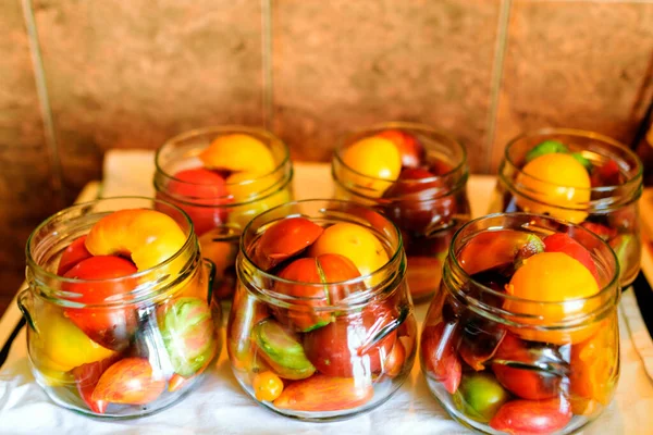 Picture Glass Jars Storing Products Winter Home Canning Concept — Stockfoto