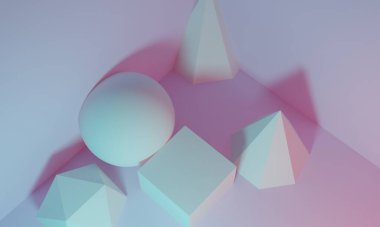 Podyum ve soyut arkaplanı olan en küçük sahne. Geometrik şekil. Üç boyutlu illüstrasyon. 3d hazırlayıcı.