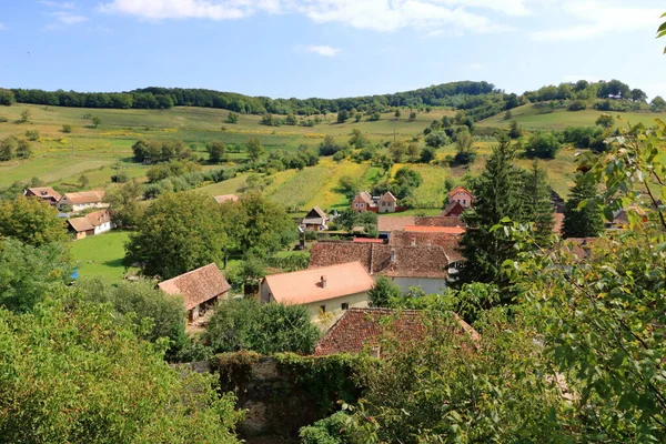 Vila Biertan Birthaelm Paisagem Circundante Condado Sibiu Roménia Vista Igreja — Fotografia de Stock