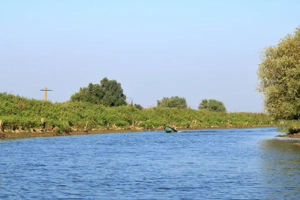 Delta Danube Paysage Avec Bateau Pêche Roumanie — Photo