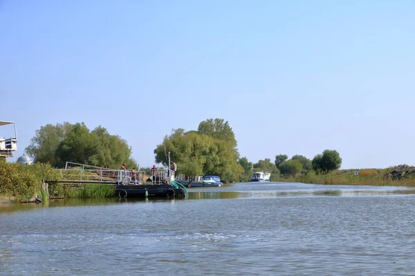 Boat Tourists Danube Delta Romania — Stock Fotó