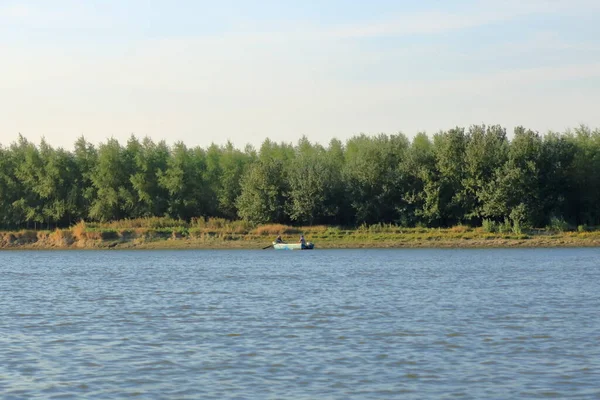 Delta Danube Paysage Avec Bateau Pêche Roumanie — Photo