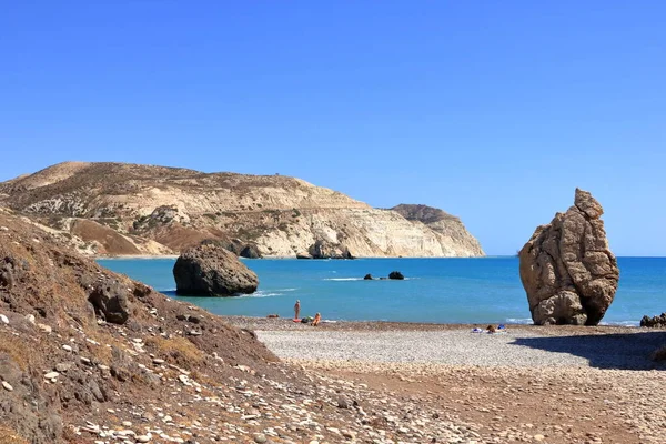 Praia Afrodite Com Pedra Pedras Afrodite Baía Água Mar Mediterrâneo — Fotografia de Stock