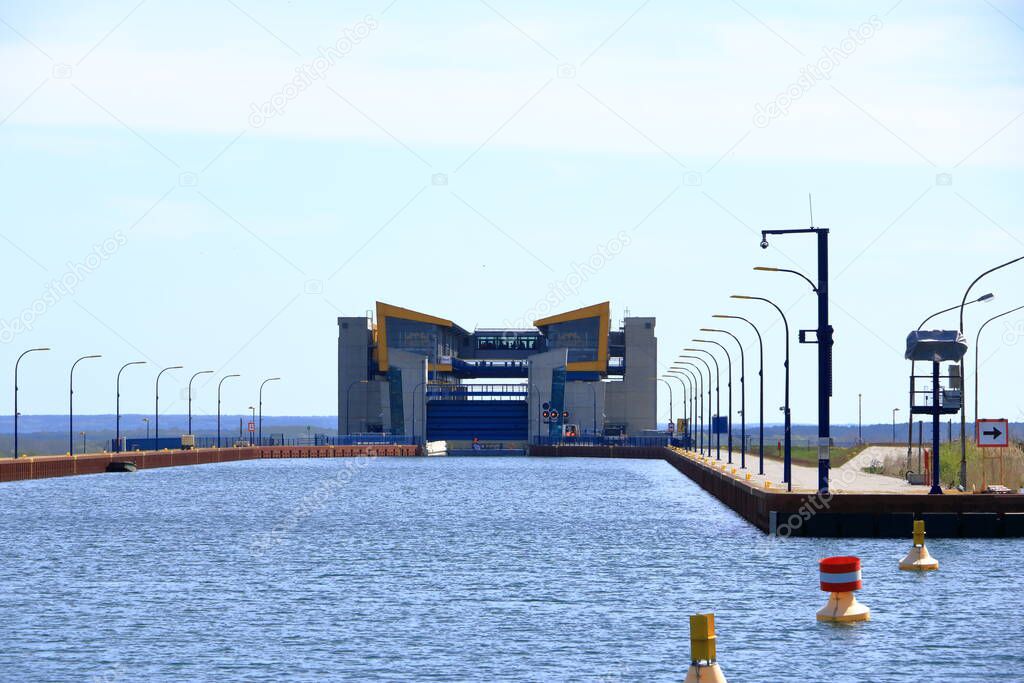 the New Niederfinow ship lift, Oder Havel Canal, Brandenburg, Germany