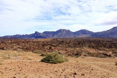 Tenerife adasındaki Teide Ulusal Parkı, lav tarlaları ve Teide volkanı