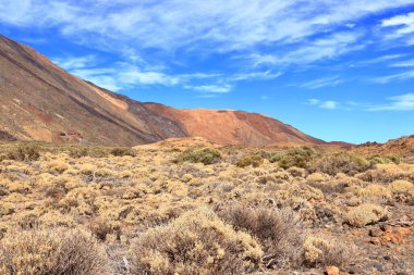 Tenerife adasındaki Teide Ulusal Parkı, lav tarlaları ve Teide volkanı