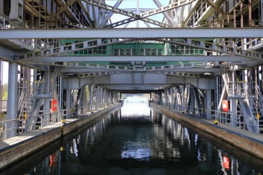 Almanya 'daki eski Niederfinow gemisinin iç manzarası, Oder Havel Kanalı, Brandenburg