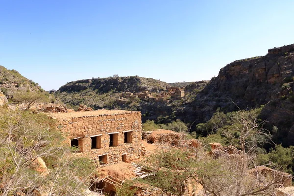 Blick Auf Ruinen Eines Verlassenen Dorfes Wadi Bani Habib Jebel — Stockfoto