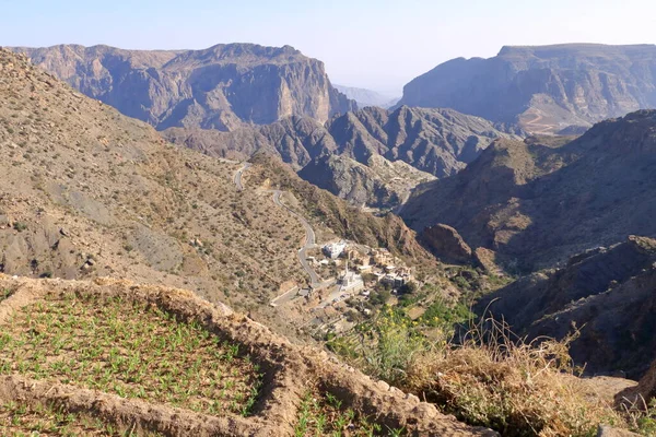 Vista Sul Tramonto Sulle Montagne Jebel Akhdar Vicino Sayq Oman — Foto Stock