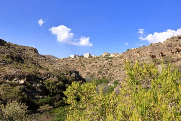 Vista Las Ruinas Pueblo Abandonado Wadi Bani Habib Montaña Jebel — Foto de Stock