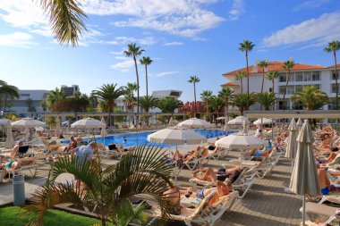 November 20 2021 - Costa Adeje, Tenerife, Spain: Tourist resorts at altlantic sea