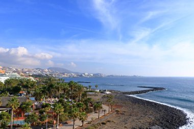 November 20 2021 - Costa Adeje, Tenerife, Spain: Tourist resorts at altlantic sea