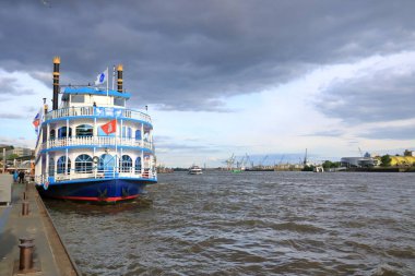 May 22 2022 - Hamburg, Germany: Ships in the Harbour of the City