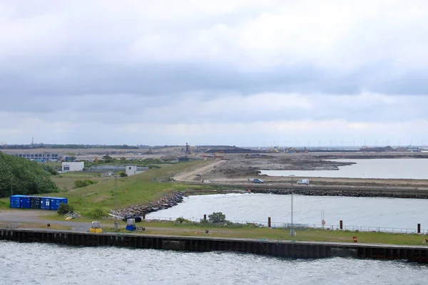 June 2022 Roedby Denmark Cranes Excavators Working New Port Facility — Zdjęcie stockowe