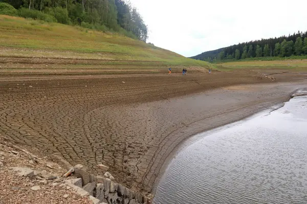August 2018 Lehnmuehle Saxony Germany Dried Empty Reservoir Dam Summer —  Fotos de Stock