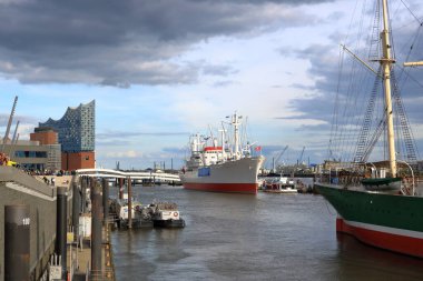 May 22 2022 - Hamburg, Germany: Ships in the Harbour of the City