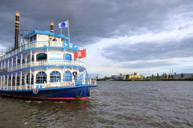 May 22 2022 - Hamburg, Germany: Ships in the Harbour of the City