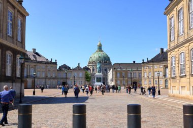May 23 2022 - Copenhagen, Denmark: the Frederik's Church (Danish: Frederiks Kirke) and Sculpture of Frederik V on Horseback in Amalienborg Square