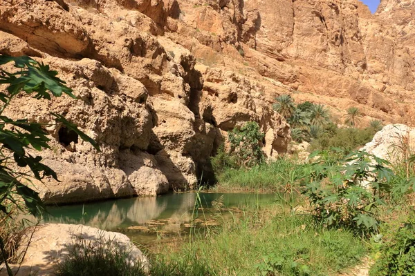 Wadi Shab Tiwi Oman Bellissimo Canyon Panoramico Vicino Muscat — Foto Stock