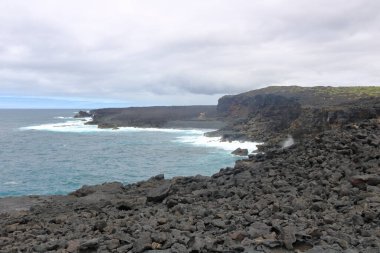 Lanzarote Volkanik Manzarası 'nda bir sahil, Kanarya Adaları, İspanya