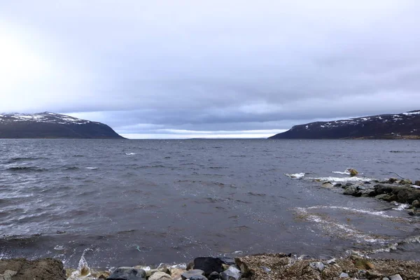 Vista Paisagem Para Fiorde Porsangerfjorden Finnmark Noruega — Fotografia de Stock