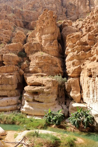 Вади Шаб Тиви Оман Красивый Живописный Каньон Рядом Маскатом — стоковое фото