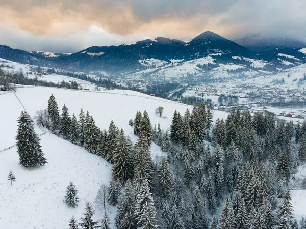 Karpatlar kışın. Dağlar ve Ladin karla kaplı.