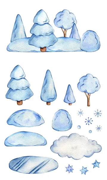 Handgezeichnete Aquarell Illustration Isoliert Auf Weißem Hintergrund Winterwald Eine Reihe — Stockfoto