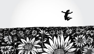 adam atlama ile çiçek alanı