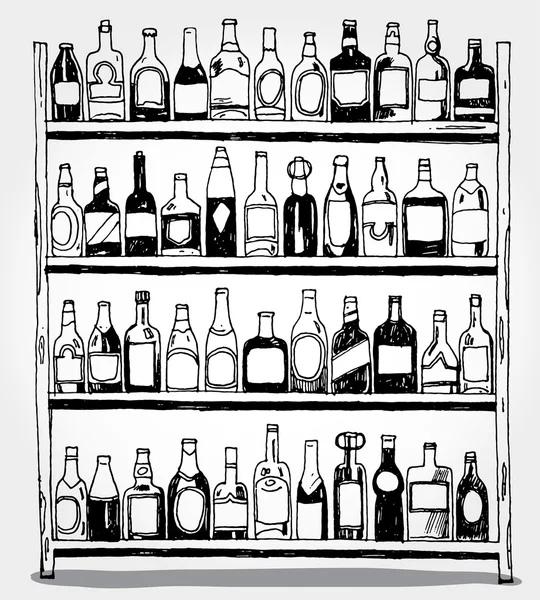 Flaskor på hyllan — Stock vektor
