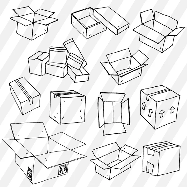 Conjunto de paquetes vacíos dibujados a mano — Vector de stock