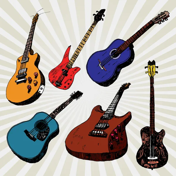 Guitarras coloridas — Vector de stock